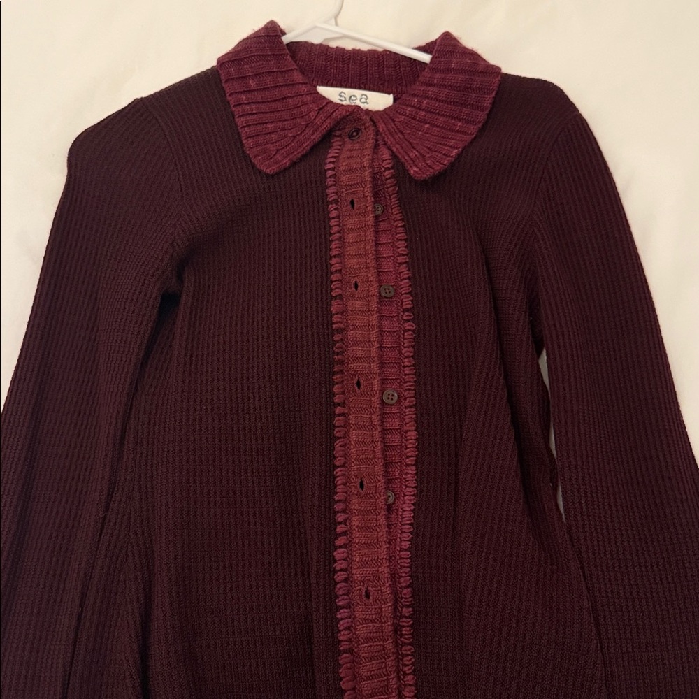 Sea New York Deep Burgundy Ribbed Cardigan